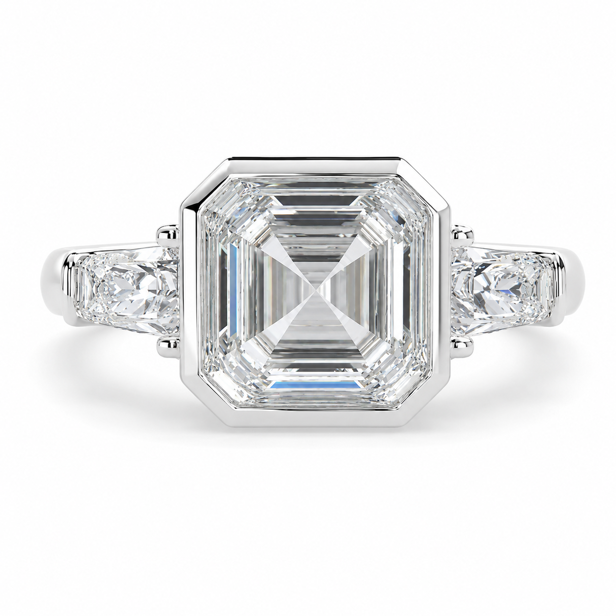Emilia 2.5 Carat Emerald Cut Trilogy 3 Stone Engagement Ring