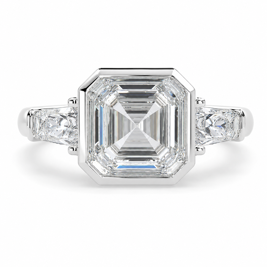 Emilia 2.5 Carat Emerald Cut Trilogy 3 Stone Engagement Ring