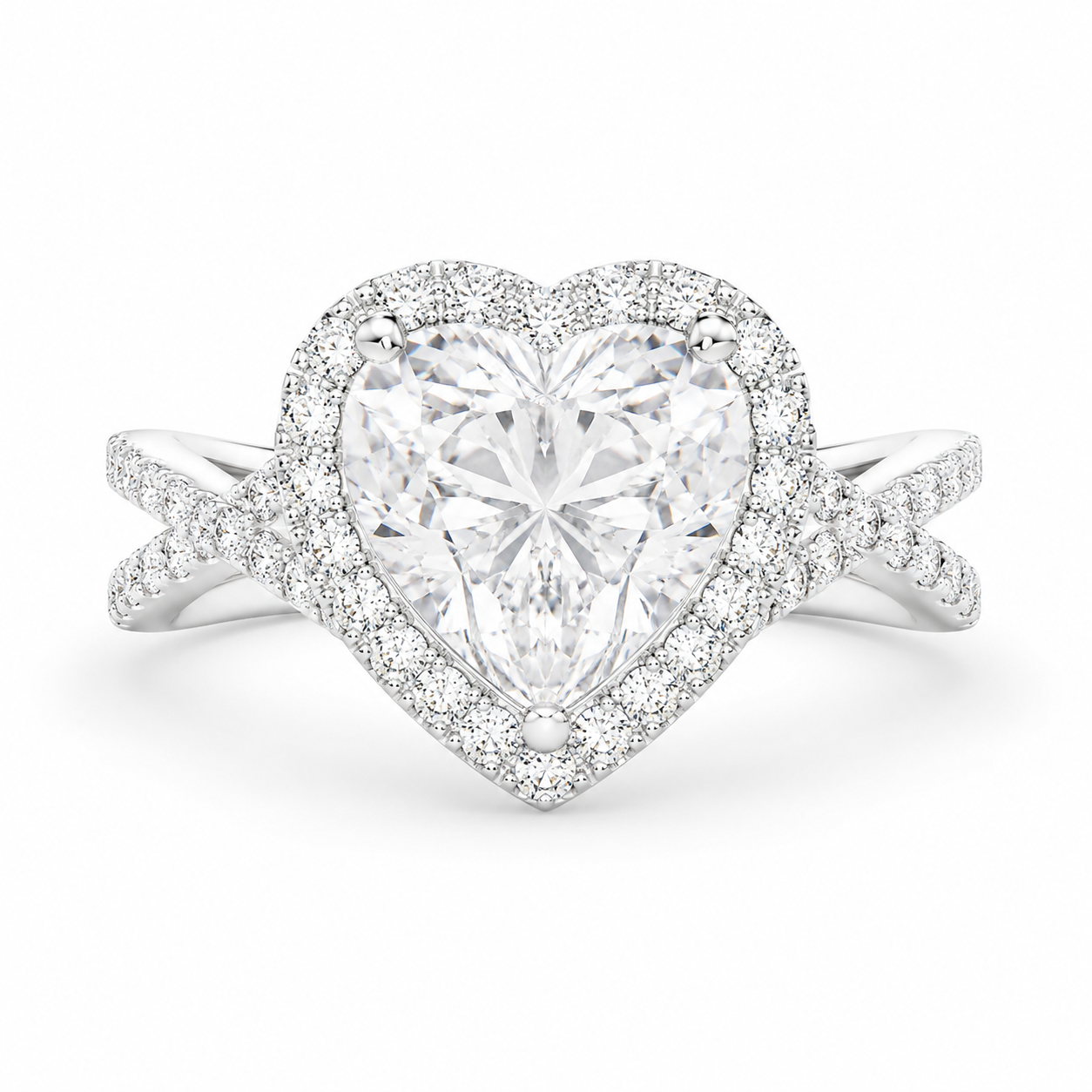 Ophelia 2.35 Carat Heart Cut Pave Halo Split Shank Engagement Ring