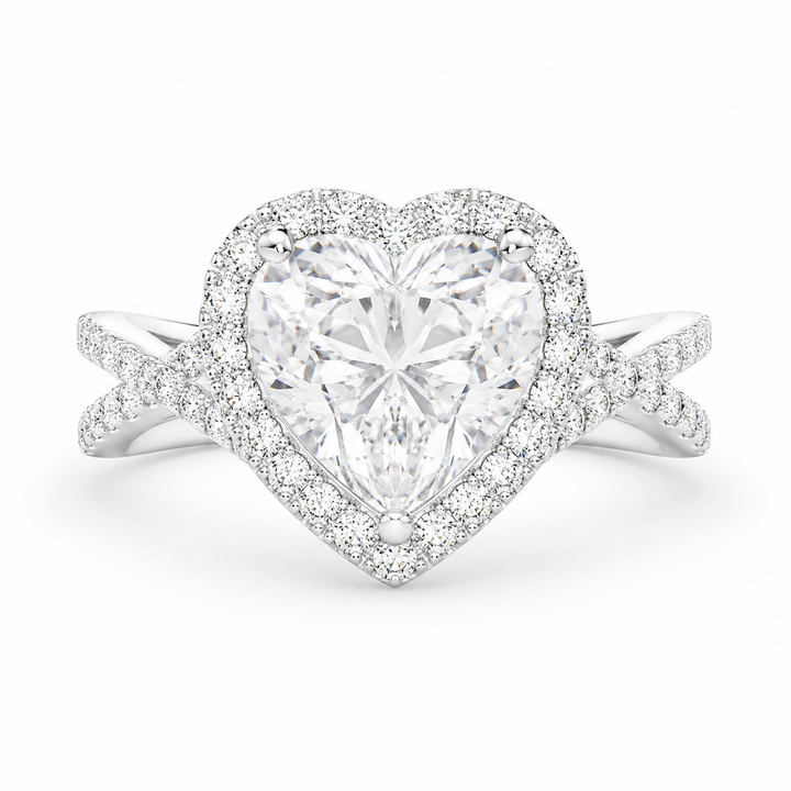VS1 D Lab Grown Diamond Halo Pave Split Shank Heart Ring