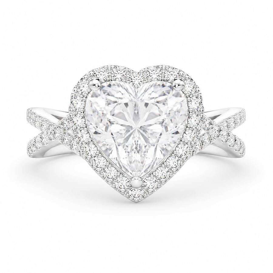 Ophelia 2.35 Carat Heart Cut Pave Halo Split Shank Engagement Ring