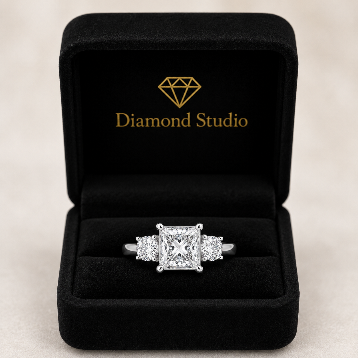 Hana 1.2 Carat Princess Cut 3 Stone Engagement Ring
