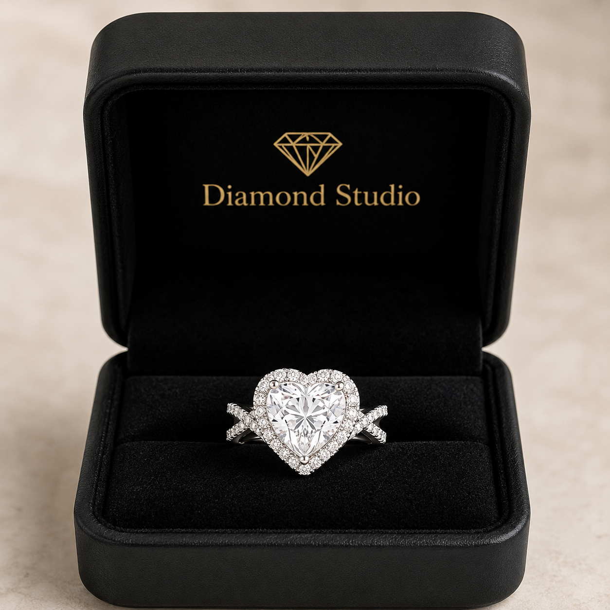 Ophelia 2.35 Carat Heart Cut Pave Halo Split Shank Engagement Ring
