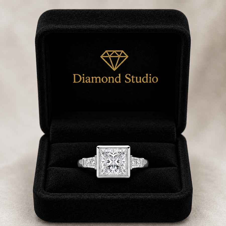 Emilia 1.5 Carat Princess Cut Trilogy 3 Stone Engagement Ring