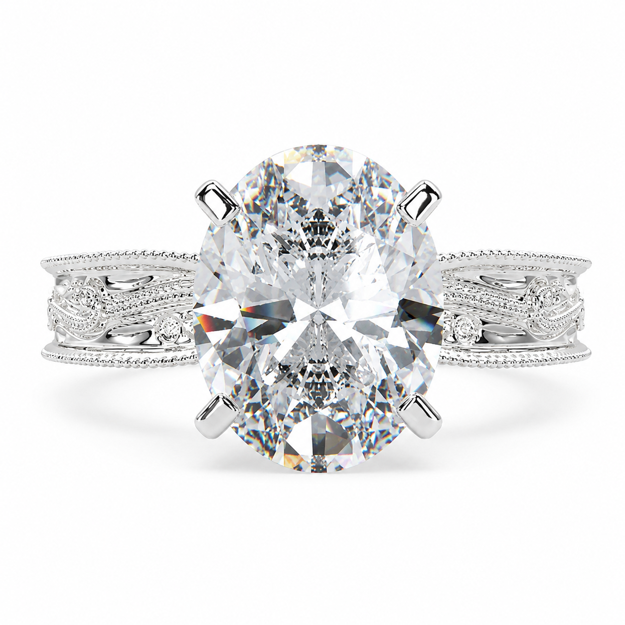 Sabrina 3 Carat Oval Cut Solitaire Hand Engraved Milgrain Engagement Ring