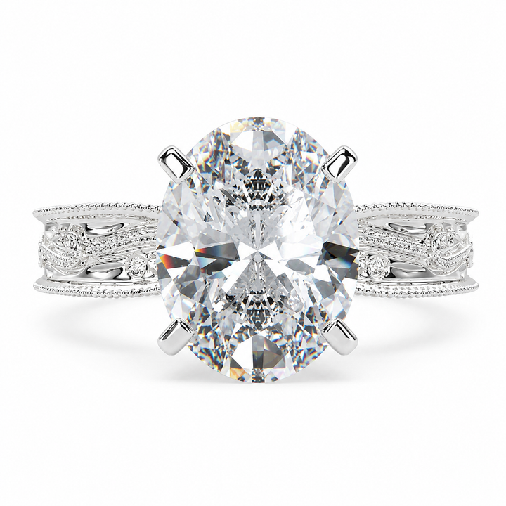 Sabrina 3 Carat Oval Cut Solitaire Hand Engraved Milgrain Engagement Ring