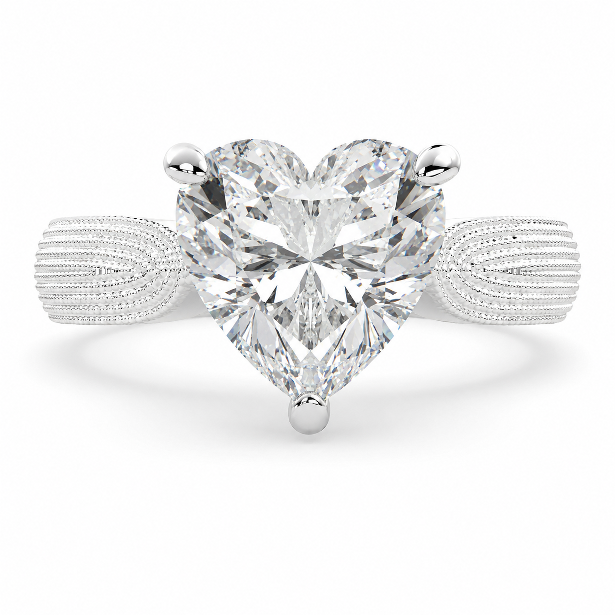 Valentina 1 Carat Heart Cut Solitaire Tapered Milgrain Engagement Ring