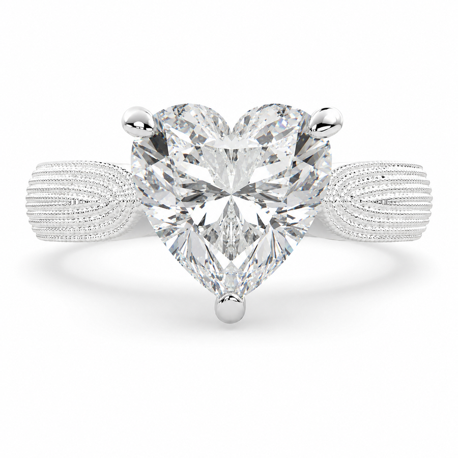 Valentina 1 Carat Heart Cut Solitaire Tapered Milgrain Engagement Ring