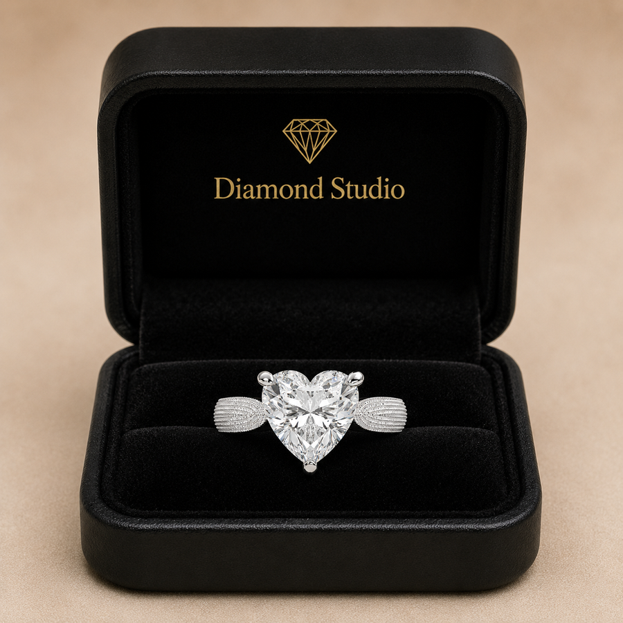 Valentina 1 Carat Heart Cut Solitaire Tapered Milgrain Engagement Ring