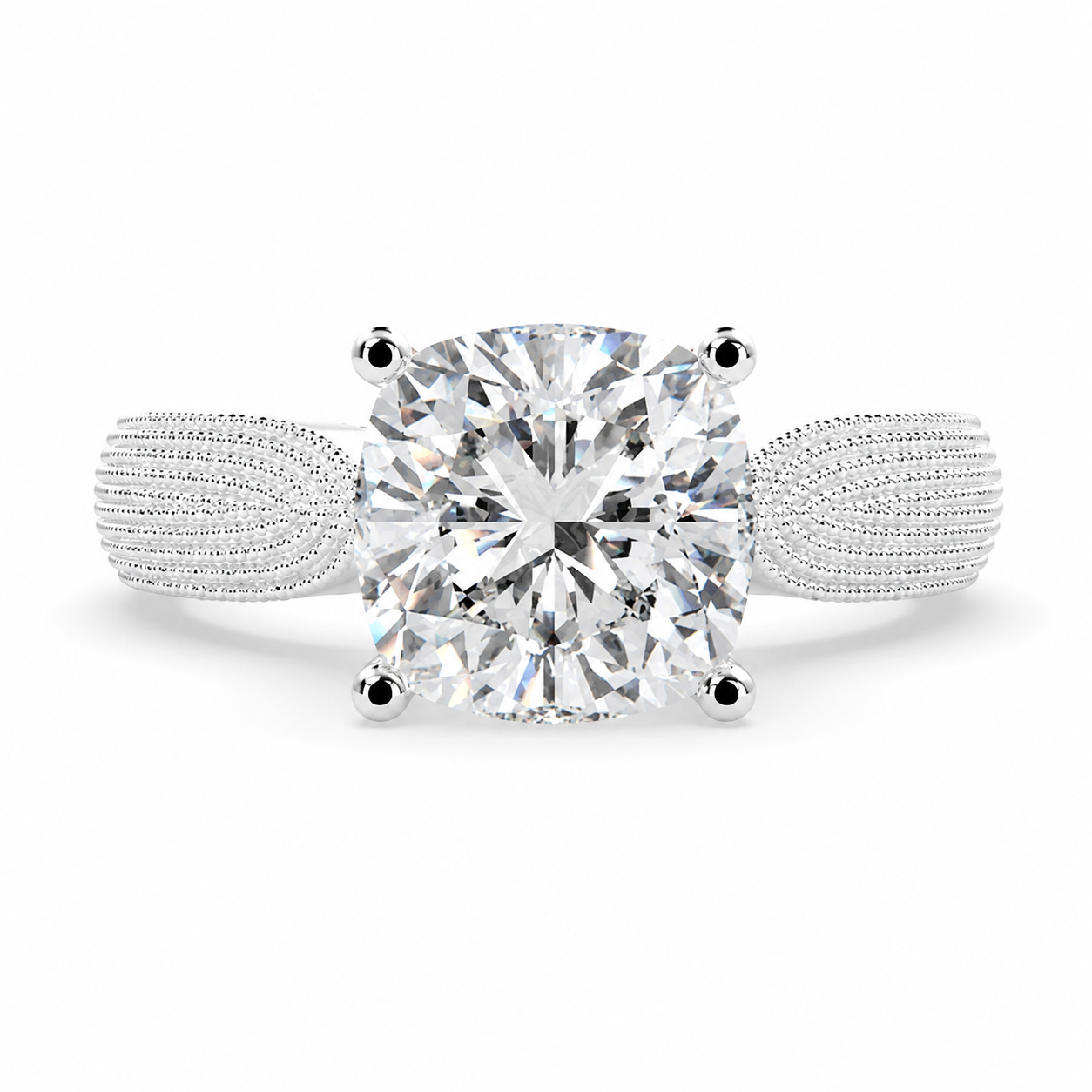 Valentina 1 Carat Cushion Cut Solitaire Tapered Milgrain Engagement Ring