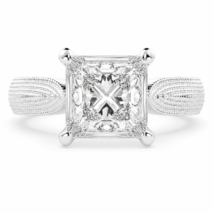 Valentina 1 Carat Princess Cut Solitaire Tapered Milgrain Engagement Ring — product image