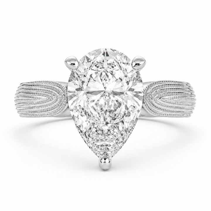 Valentina 3 Carat Pear Cut Solitaire Tapered Milgrain Engagement Ring — product image