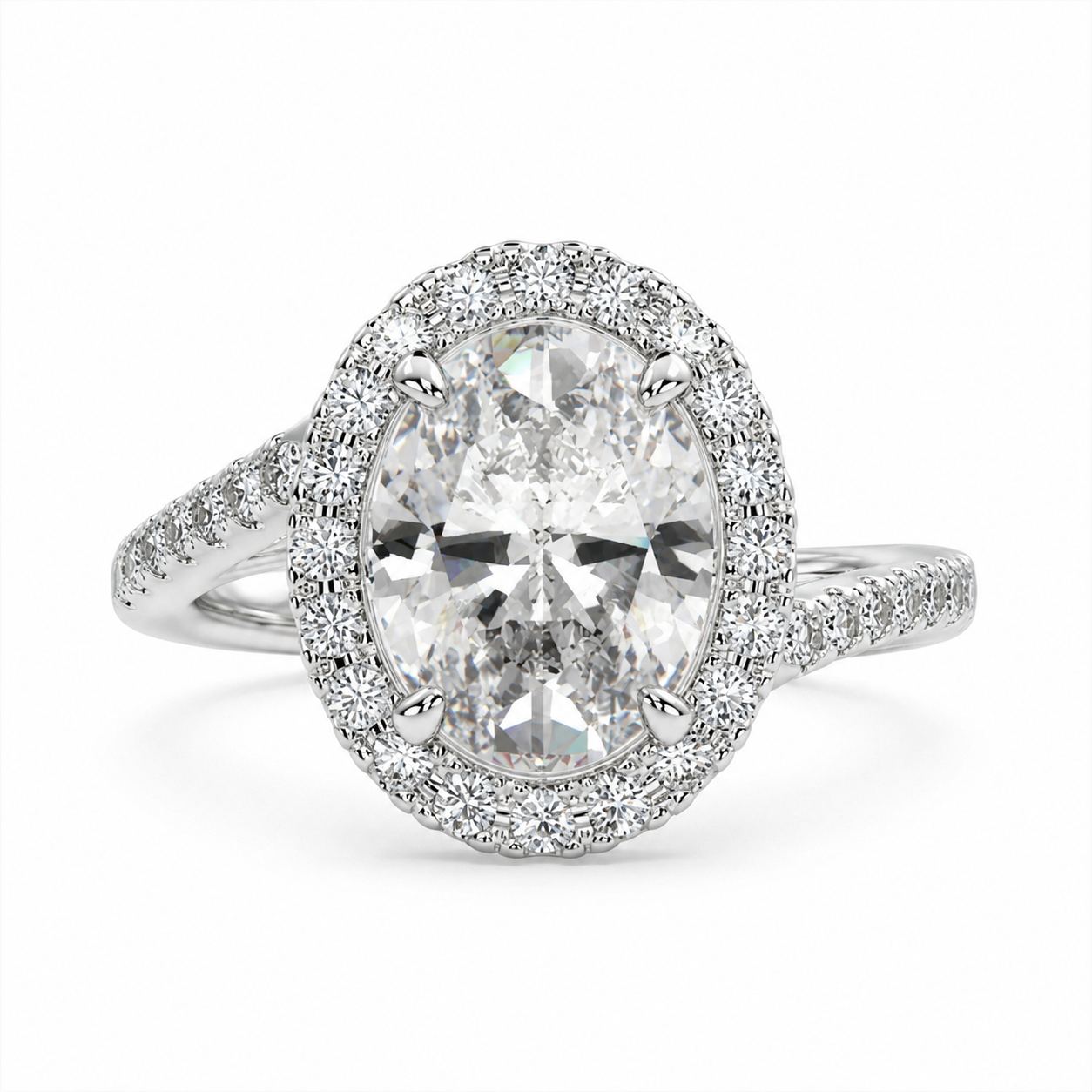 VS1 D Lab Grown Diamond Halo Pave Oval Ring