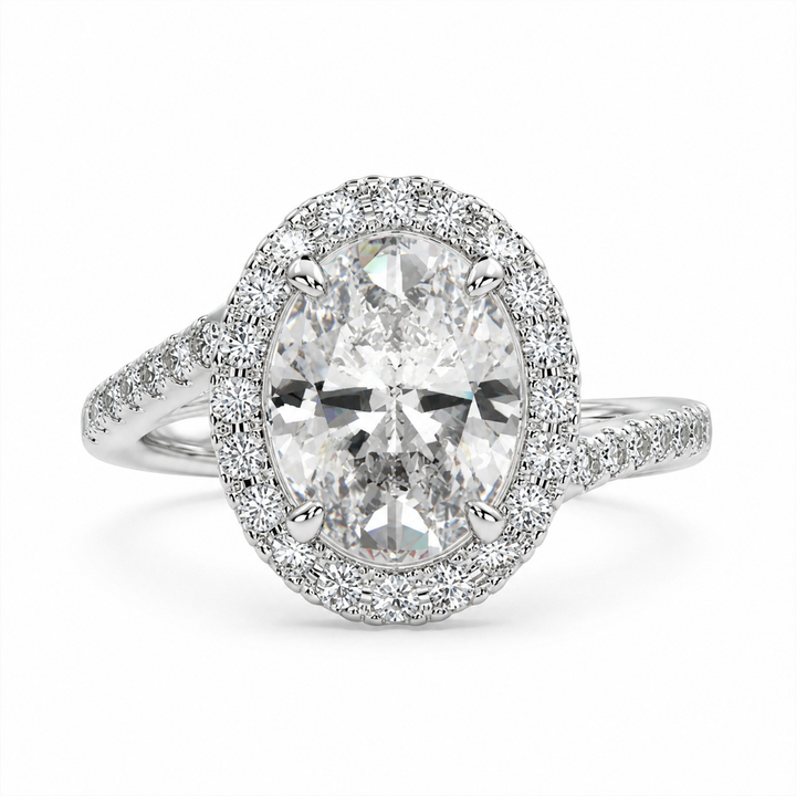 VS1 D Lab Grown Diamond Halo Pave Oval Ring