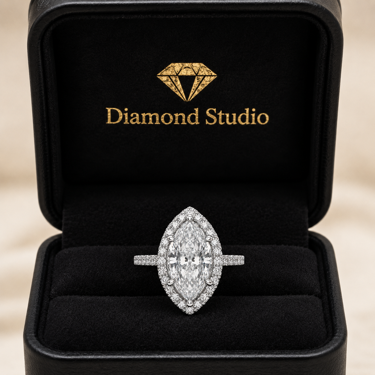 Bianca 1.5 Carat Marquise Cut Halo Pave Engagement Ring