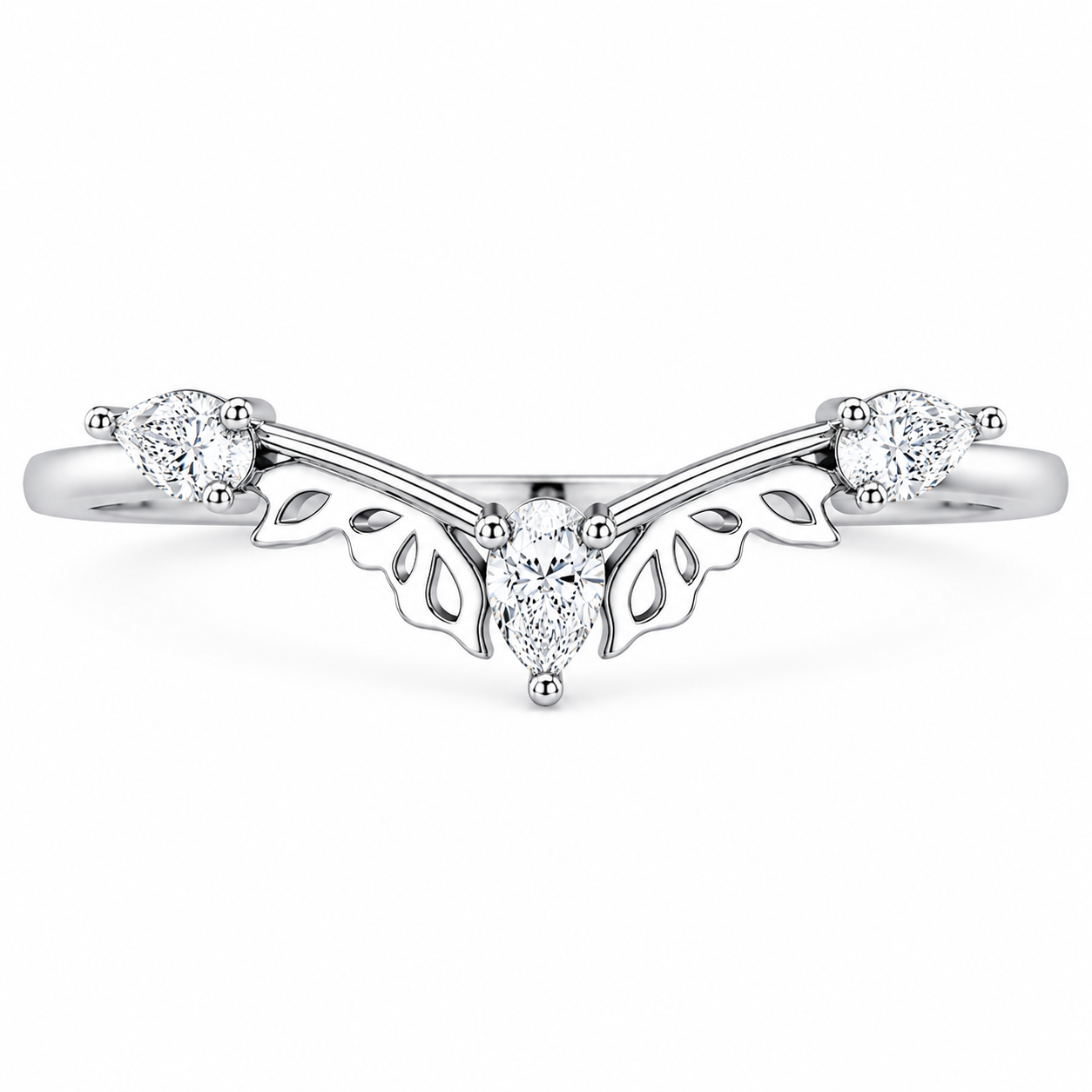 3.00 CT Pear Lab-Grown Diamond Butterfly Halo 2PCS Bridal Set in 14K White Gold – Marquise Cluster Vine Wedding Ring Design