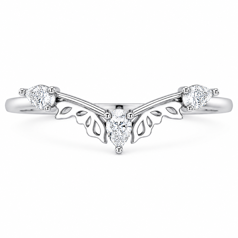 3.00 CT Pear Lab-Grown Diamond Butterfly Halo 2PCS Bridal Set in 14K White Gold – Marquise Cluster Vine Wedding Ring Design