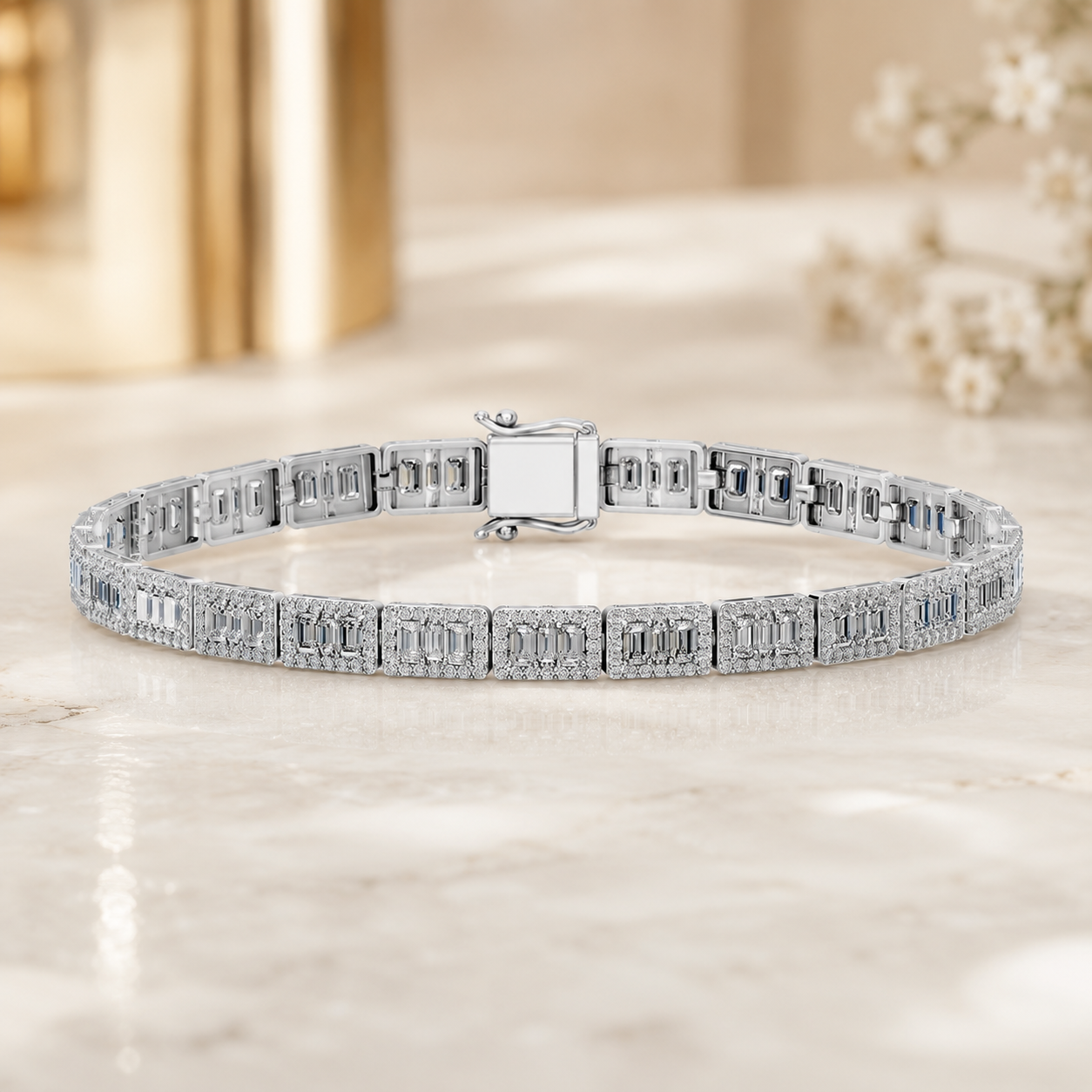 4.74 Carat Emerald Cut Diamond Tennis Bracelet VS1 D F White Gold 14k