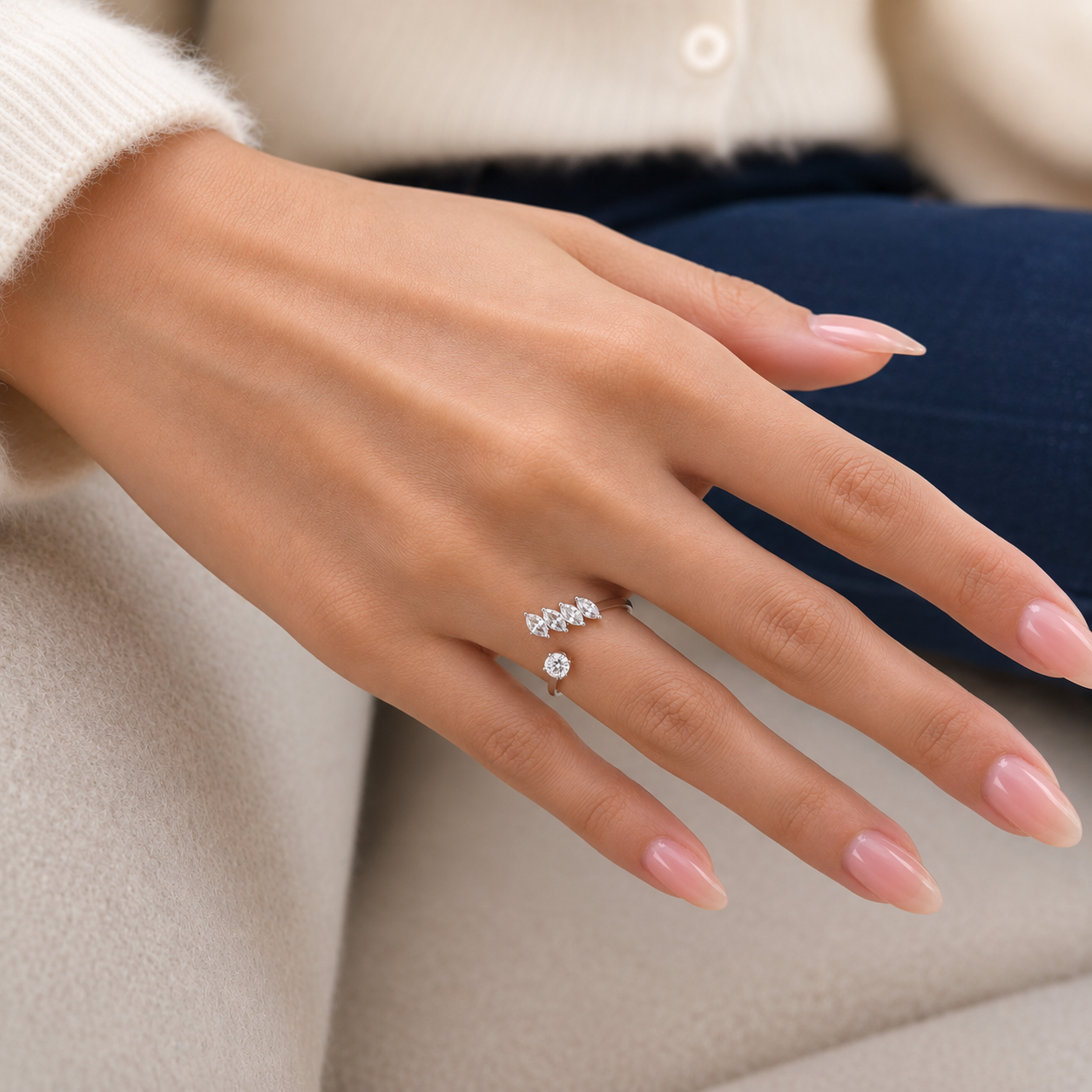 1.45 CT Round Lab-Grown Diamond Statement Ring in 14K White Gold (D–F / VS1–VS2)