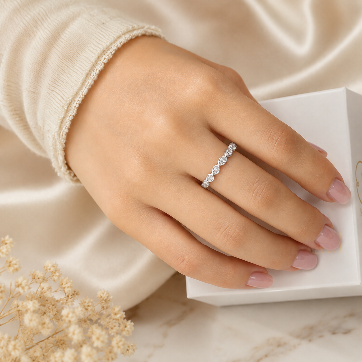 1.00 CT Lab-Grown Diamond Half Eternity Ring in 14K White Gold (D–F / VS1–VS2)