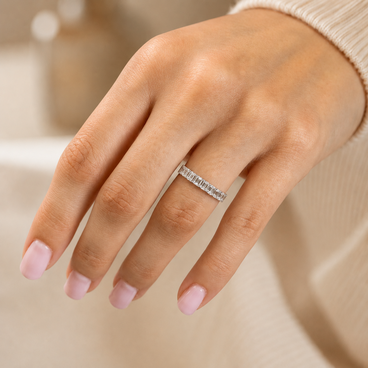 4.06 CT Lab-Grown Diamond Eternity Ring in 14K White Gold (D–F / VS1–VS2)