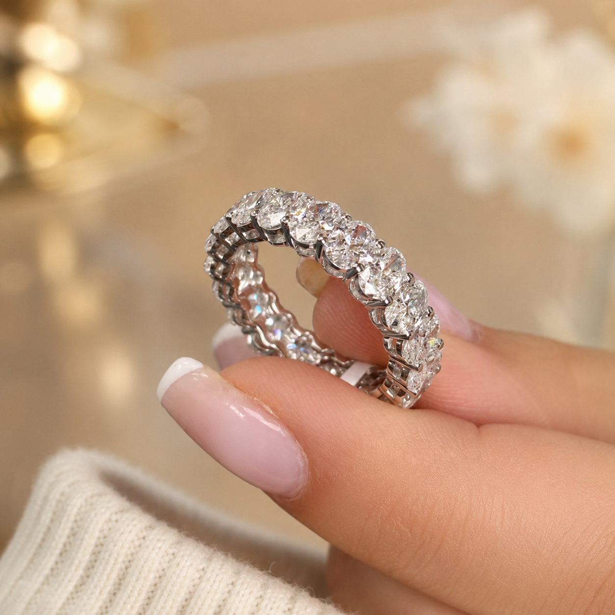 4.12 CT Lab-Grown Diamond Eternity Ring in 14K White Gold (D–F / VS1–VS2)