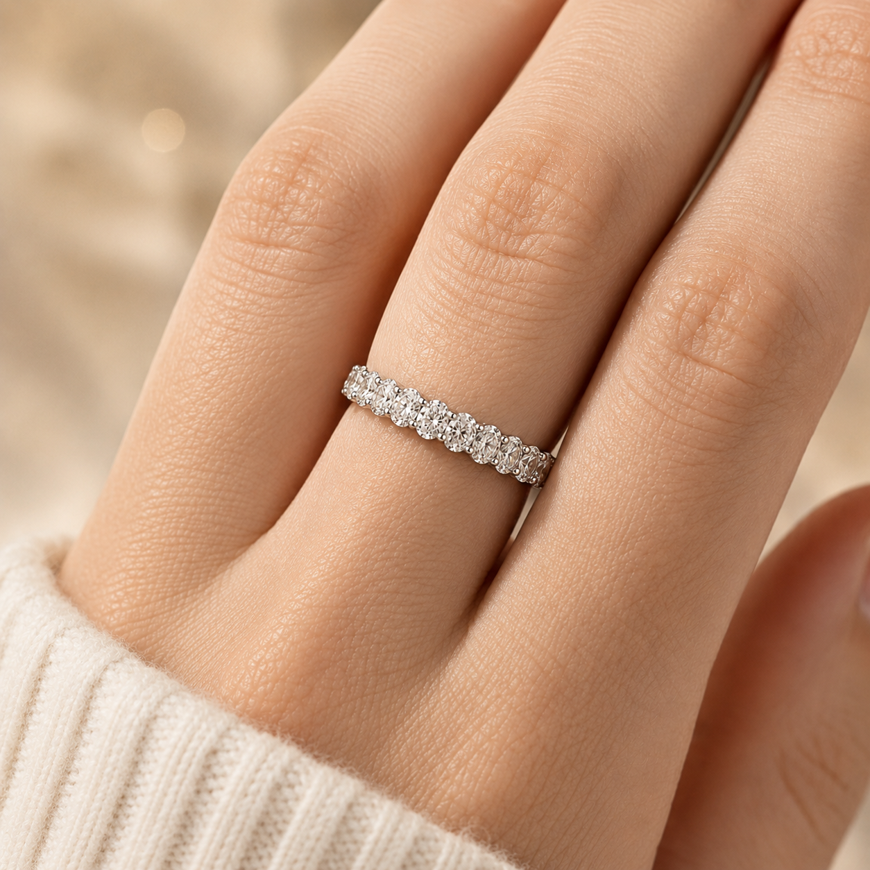 4.12 CT Lab-Grown Diamond Eternity Ring in 14K White Gold (D–F / VS1–VS2)