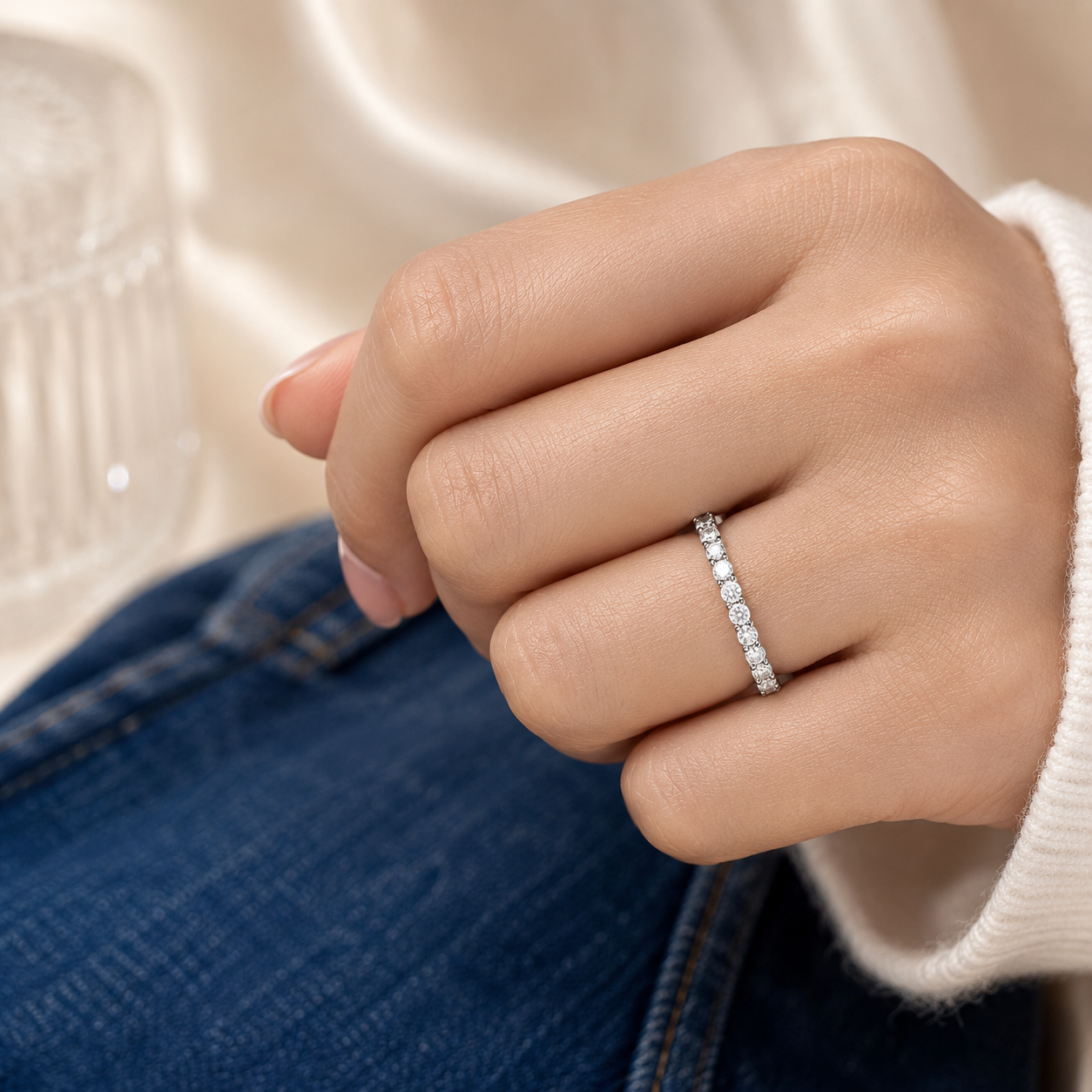 1.50 CT Lab-Grown Diamond Fashion Ring in 14K White Gold (D–F / VS1–VS2)