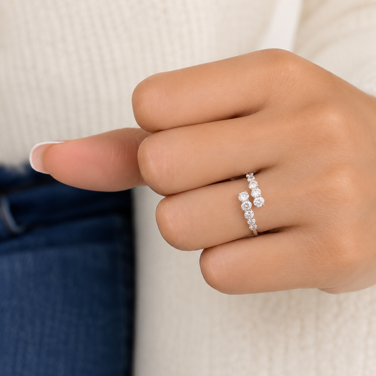 1.90 CT Lab-Grown Diamond Fashion Ring in 14K White Gold (D–F / VS1–VS2)