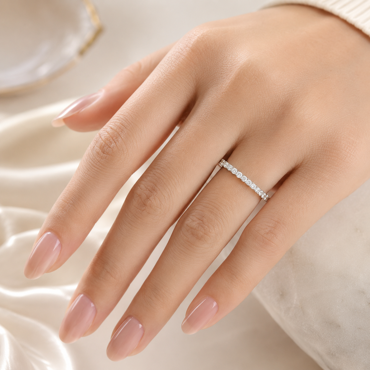 1.30 CT Lab-Grown Diamond Fashion Ring in 14K White Gold (D–F / VS1–VS2)