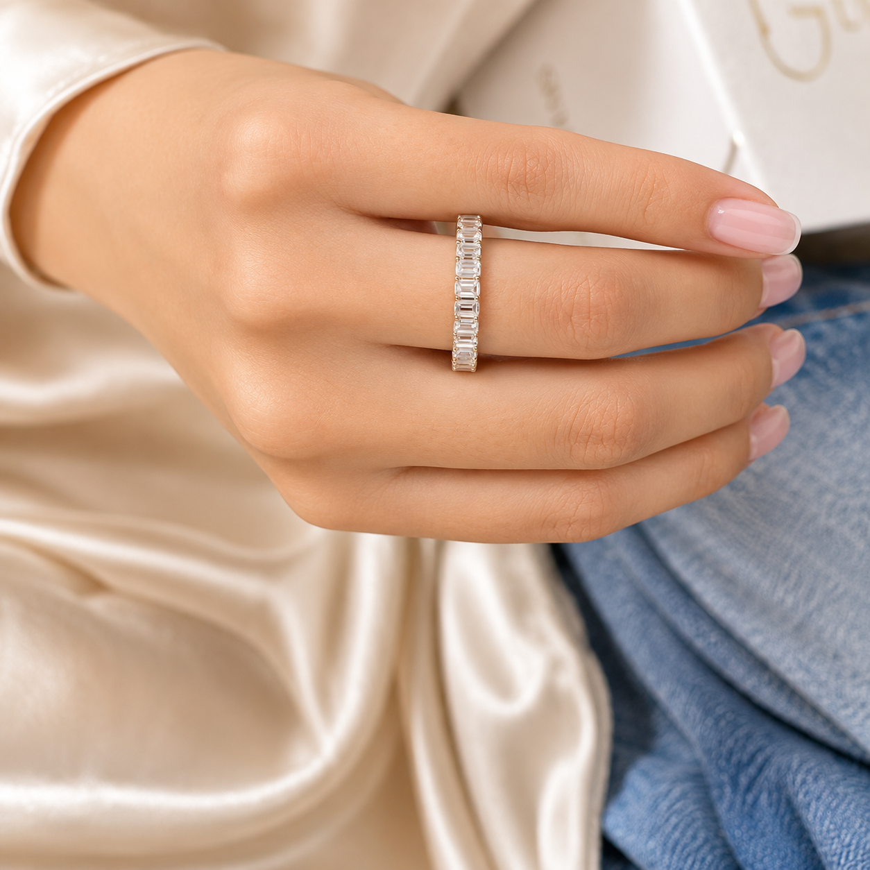 1.61 CT Lab-Grown Diamond Half Eternity Band in 14K White Gold (D–F / VS1–VS2)