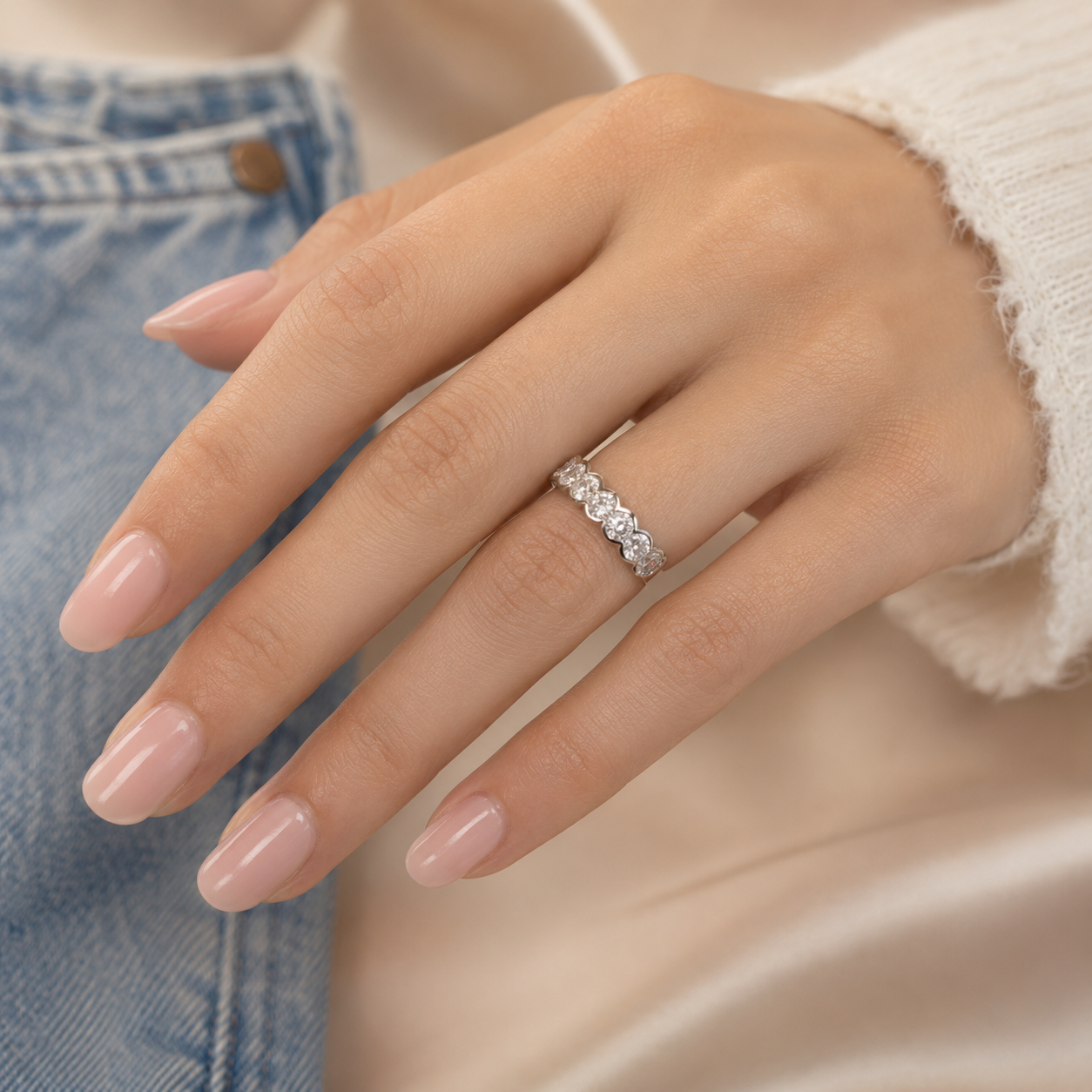 3.78 CT Lab-Grown Diamond Eternity Ring in 14K White Gold (D–F / VS1–VS2)