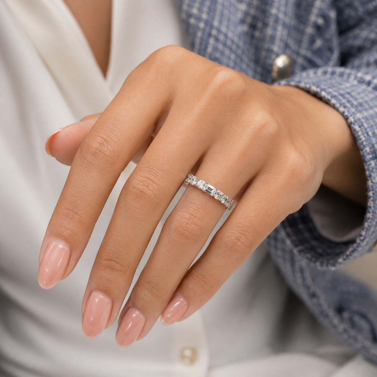 2.06 CT Lab-Grown Diamond Half Eternity Band in 14K White Gold (D–F / VS1–VS2)