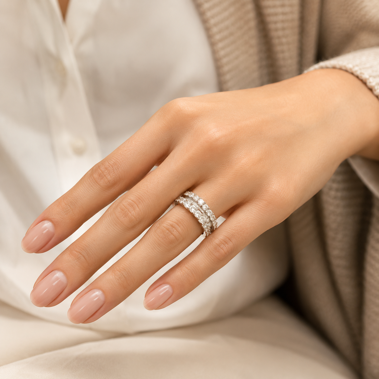 1.96 CT Lab-Grown Diamond Band Ring in 14K White Gold (D–F / VS1–VS2)