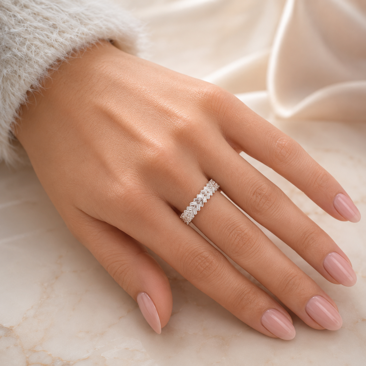 1.65 CT Lab-Grown Diamond Band Fashion Ring in 14K White Gold (D–F / VS1–VS2)