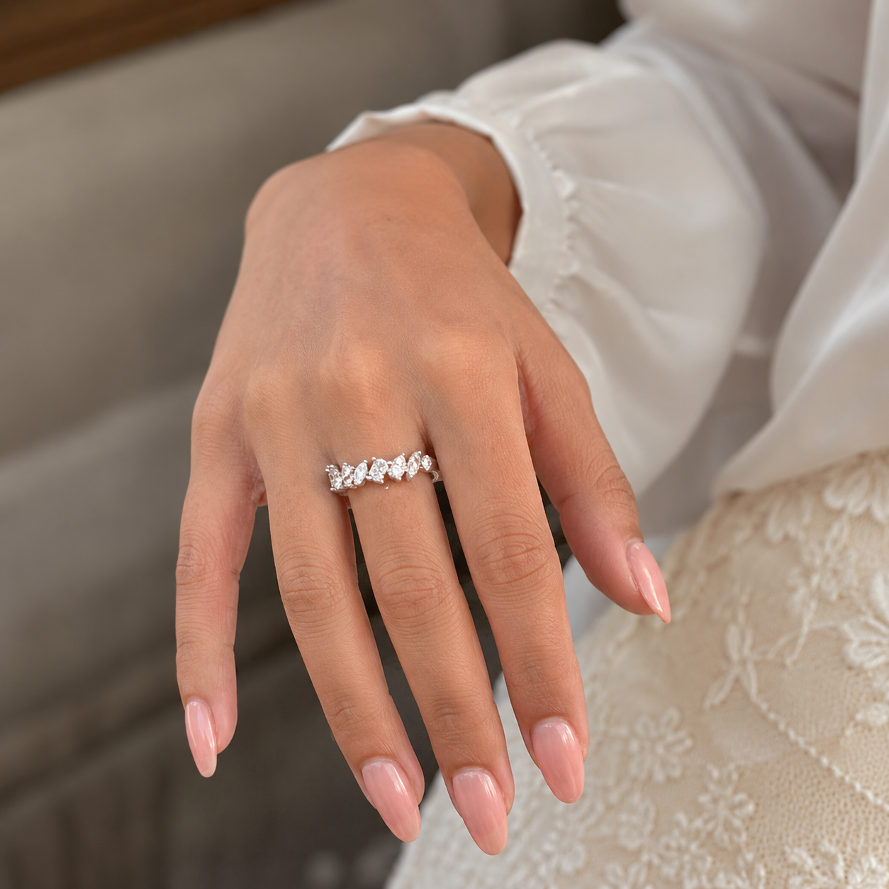 1.10 CT Lab-Grown Diamond Stackable Fashion Ring in 14K White Gold (D–F / VS1–VS2)