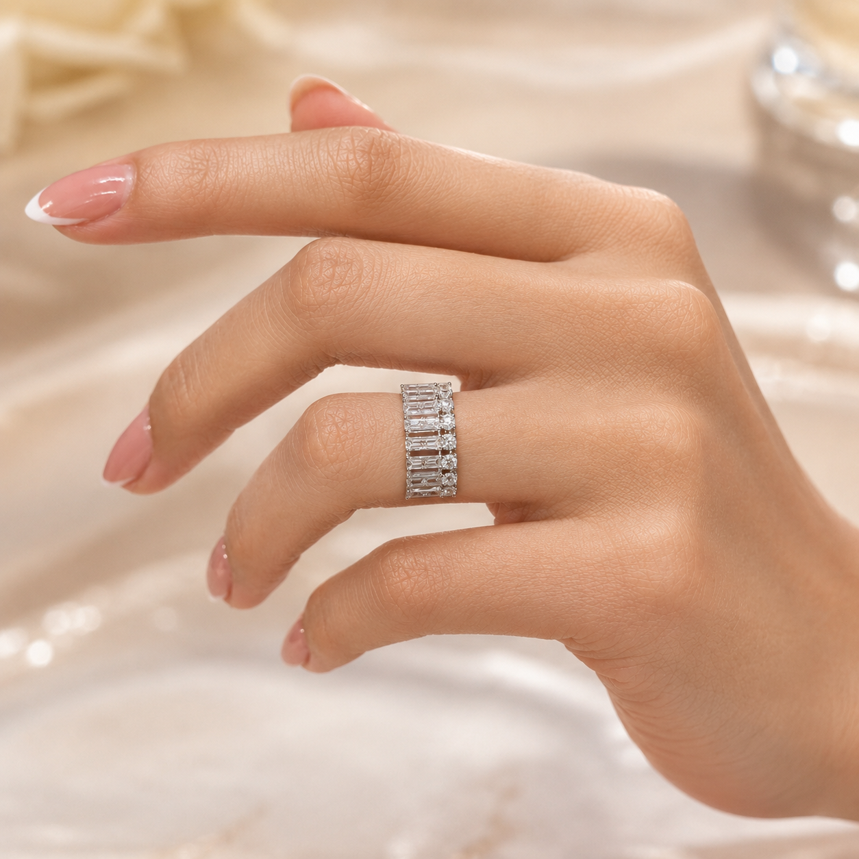 1.32 CT Lab-Grown Diamond Band Ring in 14K White Gold (D–F / VS1–VS2)