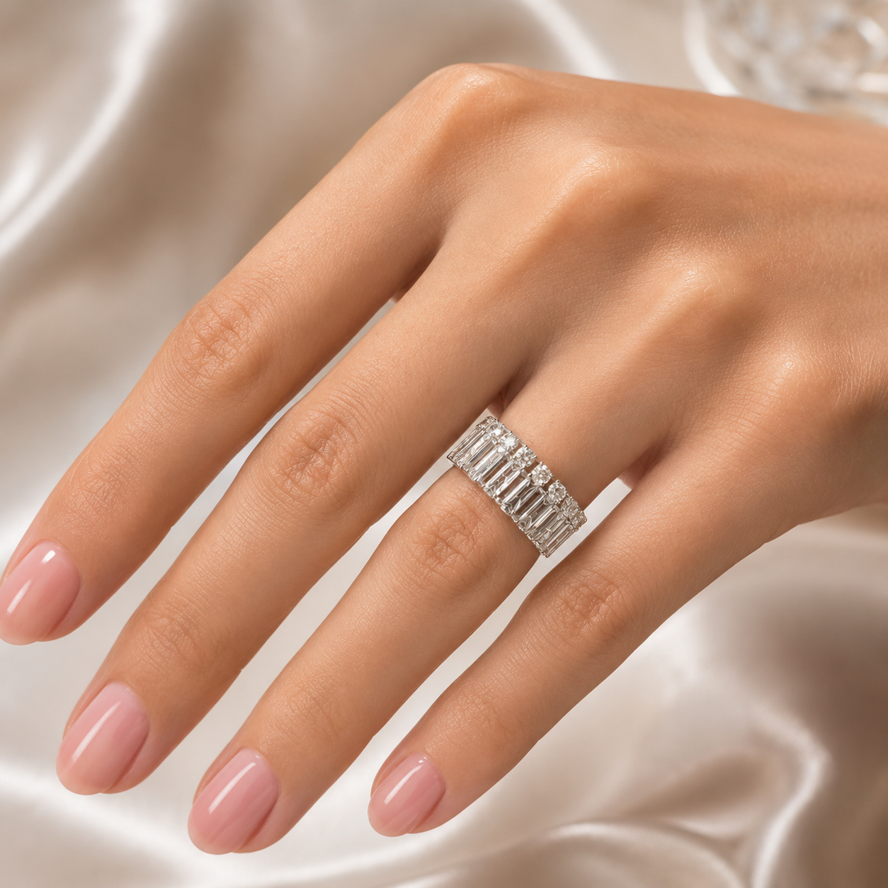 1.32 CT Lab-Grown Diamond Band Ring in 14K White Gold (D–F / VS1–VS2)