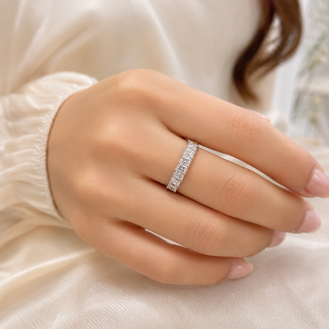 1.32 CT Lab-Grown Diamond Stackable Ring in 14K White Gold (D–F / VS1–VS2)