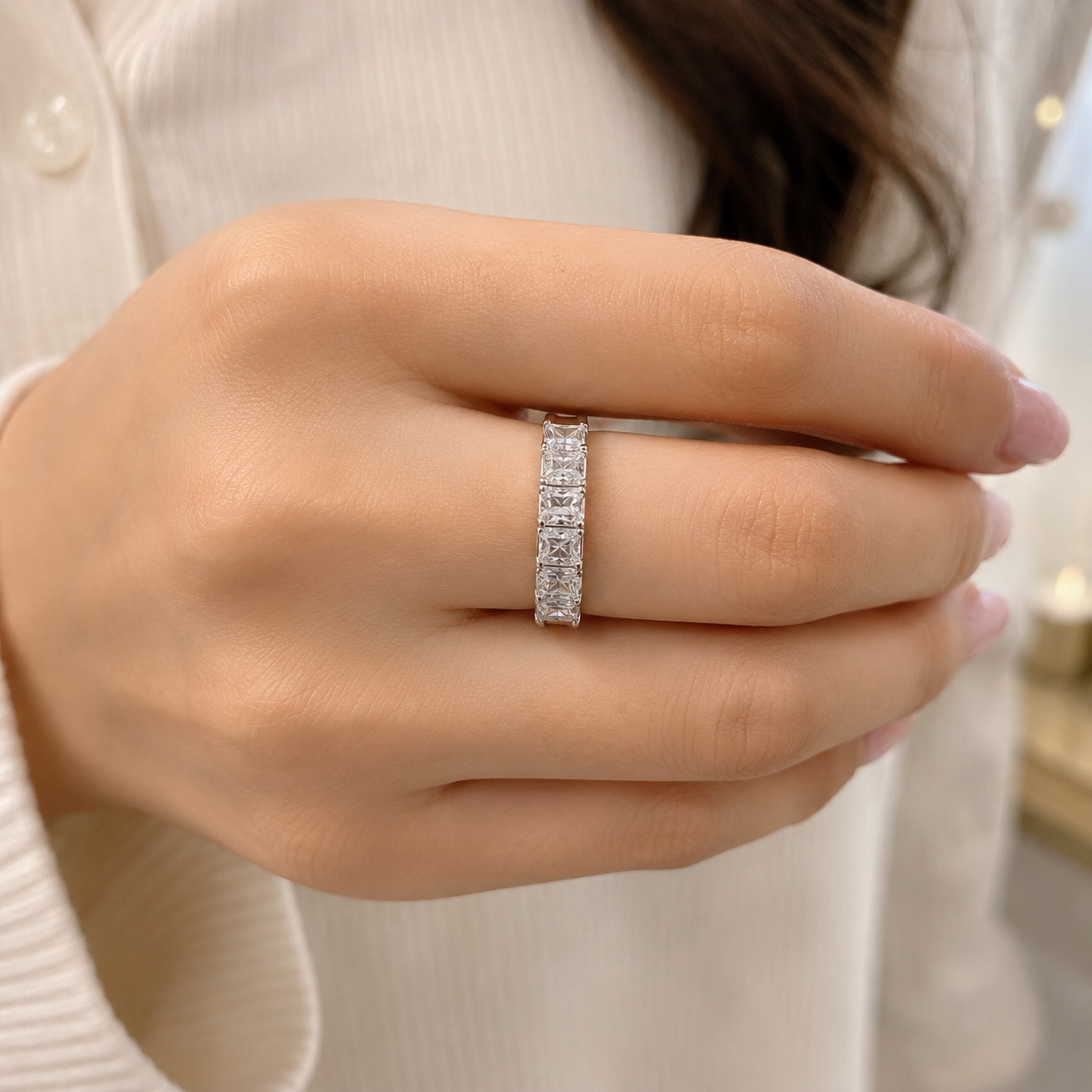 1.32 CT Lab-Grown Diamond Stackable Ring in 14K White Gold (D–F / VS1–VS2)