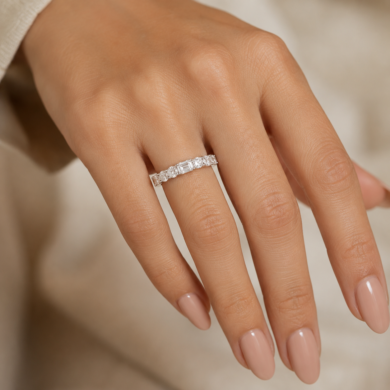 2.30 CT Emerald & Round Lab-Grown Diamond Ring in 14K White Gold (D–F / VS1–VS2)