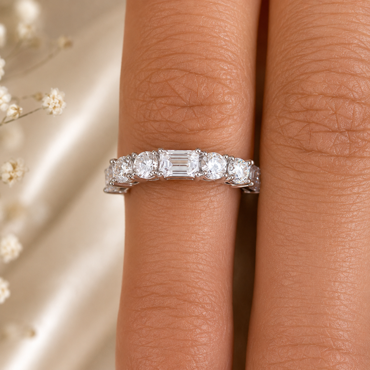 2.30 CT Emerald & Round Lab-Grown Diamond Ring in 14K White Gold (D–F / VS1–VS2)