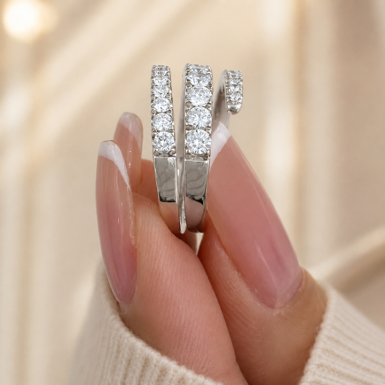 1.60 CT Lab-Grown Diamond Fashion Ring in 14K White Gold (D–F / VS1–VS2)