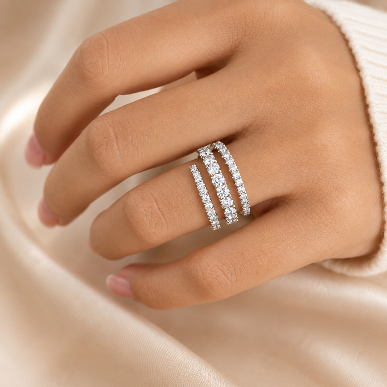 1.60 CT Lab-Grown Diamond Fashion Ring in 14K White Gold (D–F / VS1–VS2)