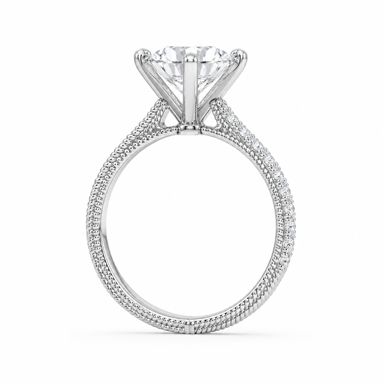 1.50 CT Vintage Lab-Grown Diamond Engagement Ring in 14K White Gold – Hand-Engraved Antique Design