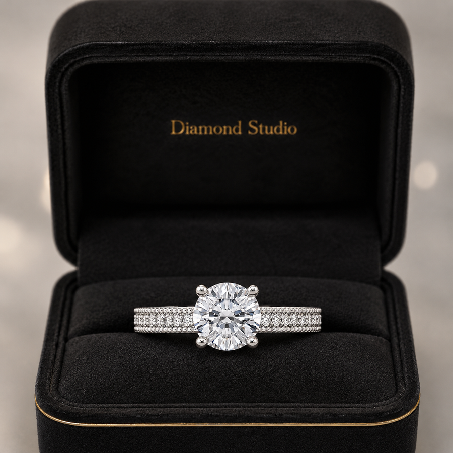 1.50 CT Vintage Lab-Grown Diamond Engagement Ring in 14K White Gold – Hand-Engraved Antique Design