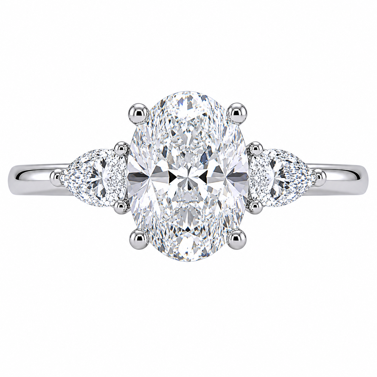 1.50 CT Oval Lab-Grown Diamond Three-Stone Engagement Ring in 14K White Gold – Trilogy Statement Design