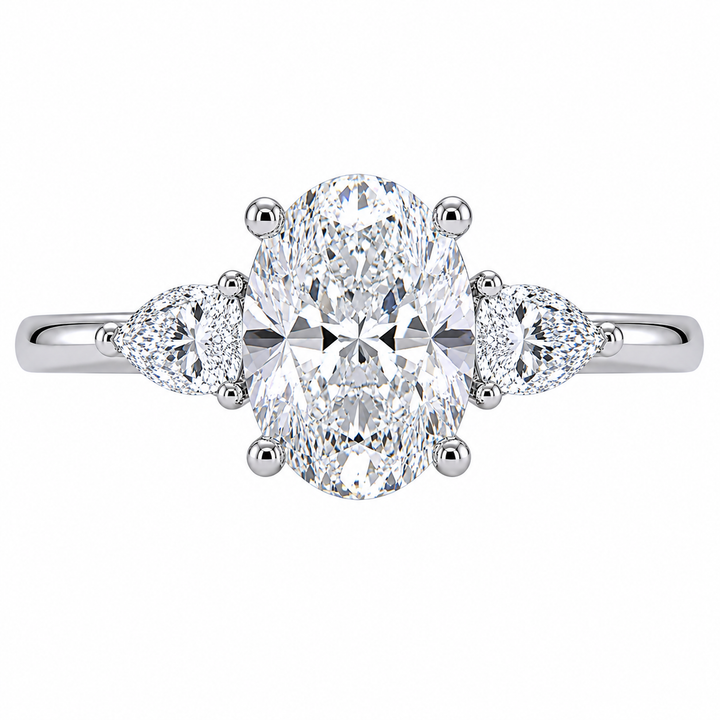 1.50 CT Oval Lab-Grown Diamond Three-Stone Engagement Ring in 14K White Gold â€“ Trilogy Statement Design from Diamond Studio