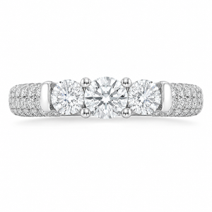 2.00 CT Lab-Grown Diamond Three-Stone Engagement Ring in 14K White Gold – Pavé Set Anniversary Design