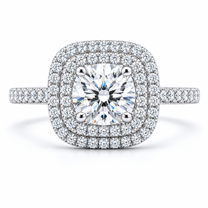 4.00 CT Cushion Cut Lab-Grown Diamond Double Halo Engagement Ring in 14K White Gold – Square Halo Bridal Design